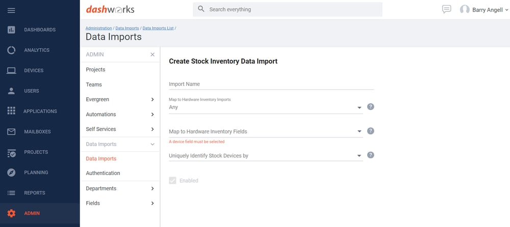 Dashworks - Stock Inventory Creation
