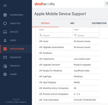 Dashworks - Windows Analytics Upgrade Readiness Connector - Application Information
