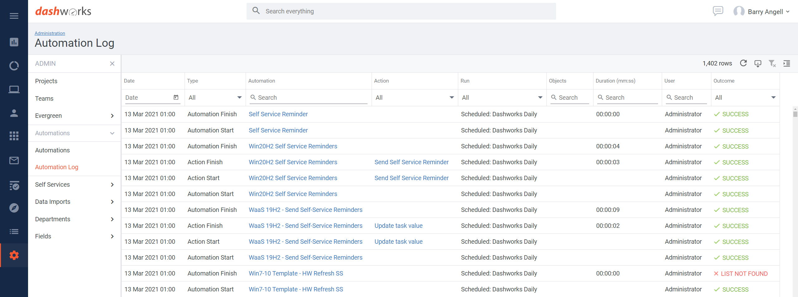 Dashworks Automation Log