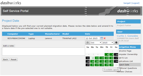 Project System For Users & Computers - Self-Service Scheduling Page