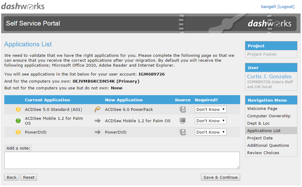 Project System For Users Computers Self-Service Apps Validation Page