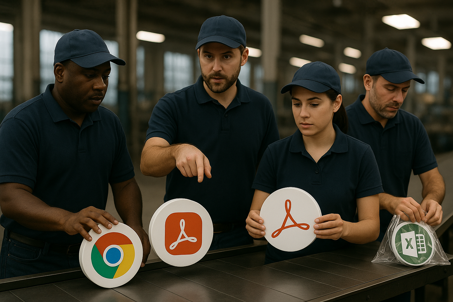 Image depicts a packaging team